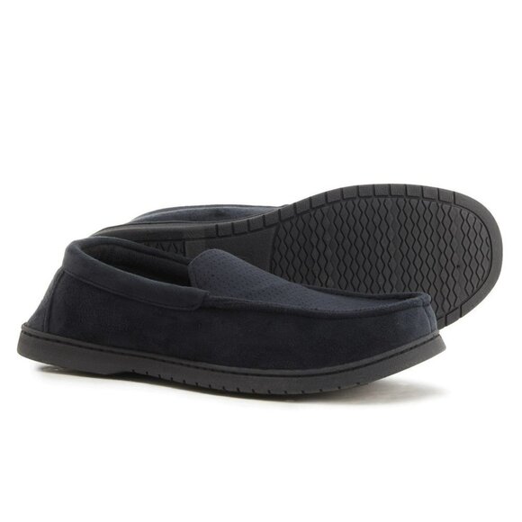 NWT Dearfoams Men's Jason Perforated Microsuede Memory Foam Indoor Outdoor Mocca - Picture 2 of 8